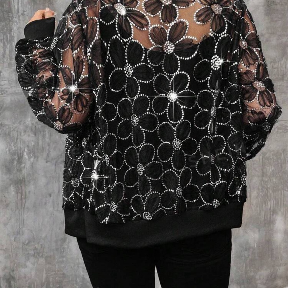 Beautiful long jacket in BLING floral pattern (NIP). Run for $32 - Picture 2 of 2